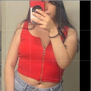 red zip down shirt NWT
